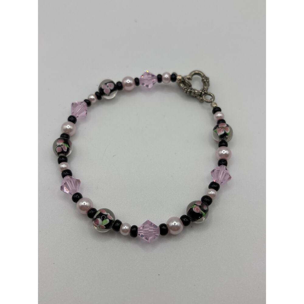 Flower crystal bracelet heart clasp